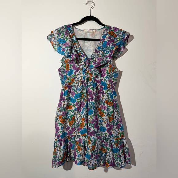 Anthropologie Roller Rabbit Blomst Dress V Neck Ruffle Sleeves Sz M Preppy - Picture 2 of 8